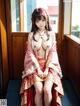 A woman in a kimono sitting on a window sill.